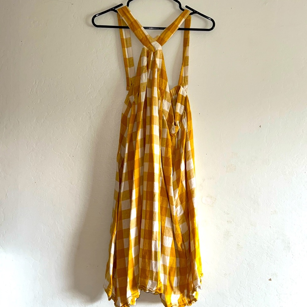 Yellow and white gingham cross neck summer dress